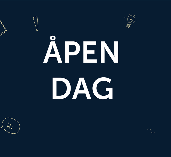 Blå bakgrunn med teksten "Åpen dag"