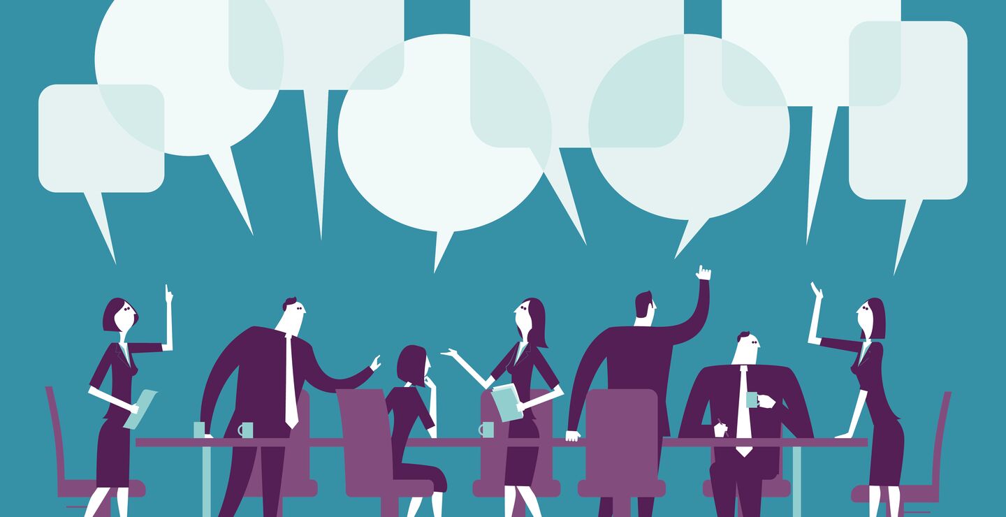 Illustrasjon av møte der medarbeidere er uenige med hverandre