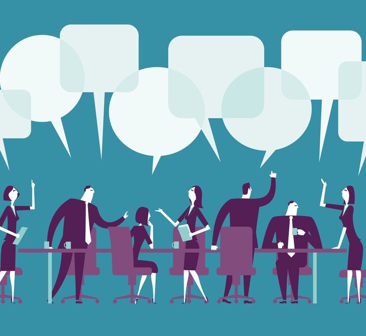 Illustrasjon av møte der medarbeidere er uenige med hverandre