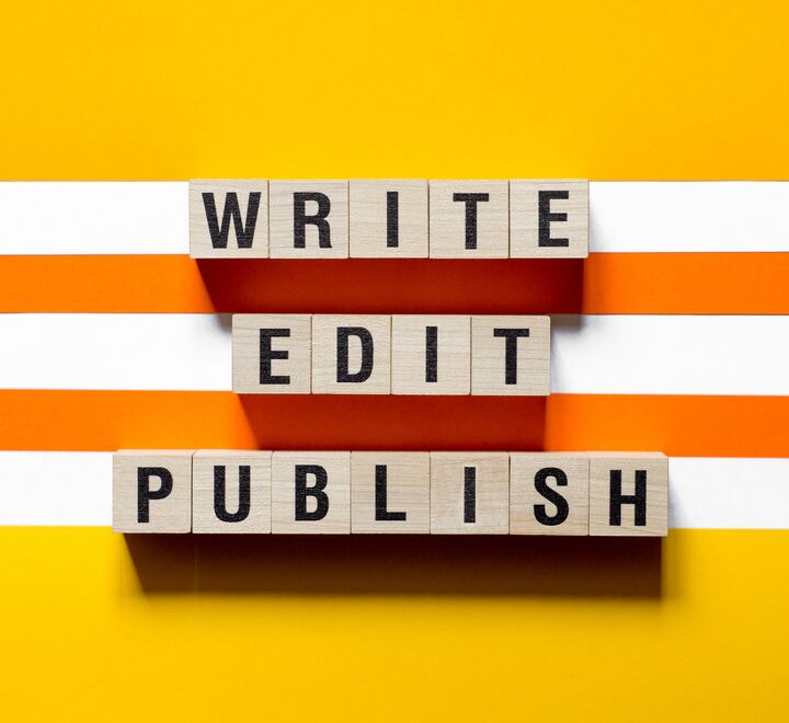 Blocks with the text "write, edit, published"