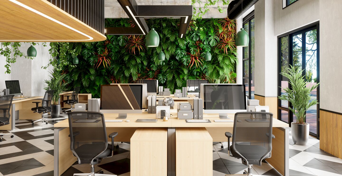 Office space with green plants