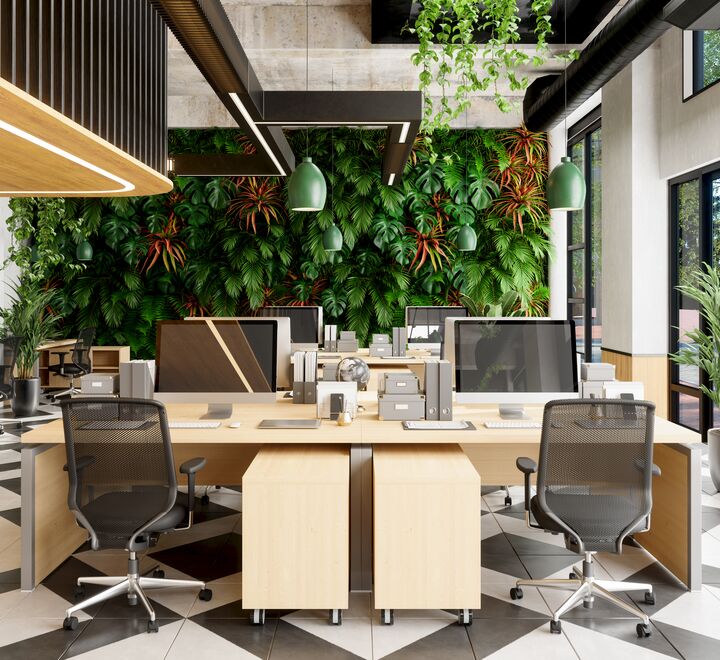 Office space with green plants