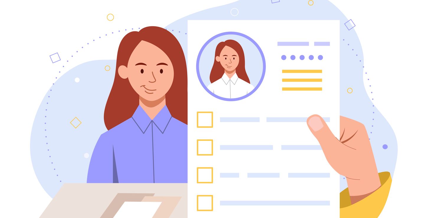 Illustration of female job applicant and her resume