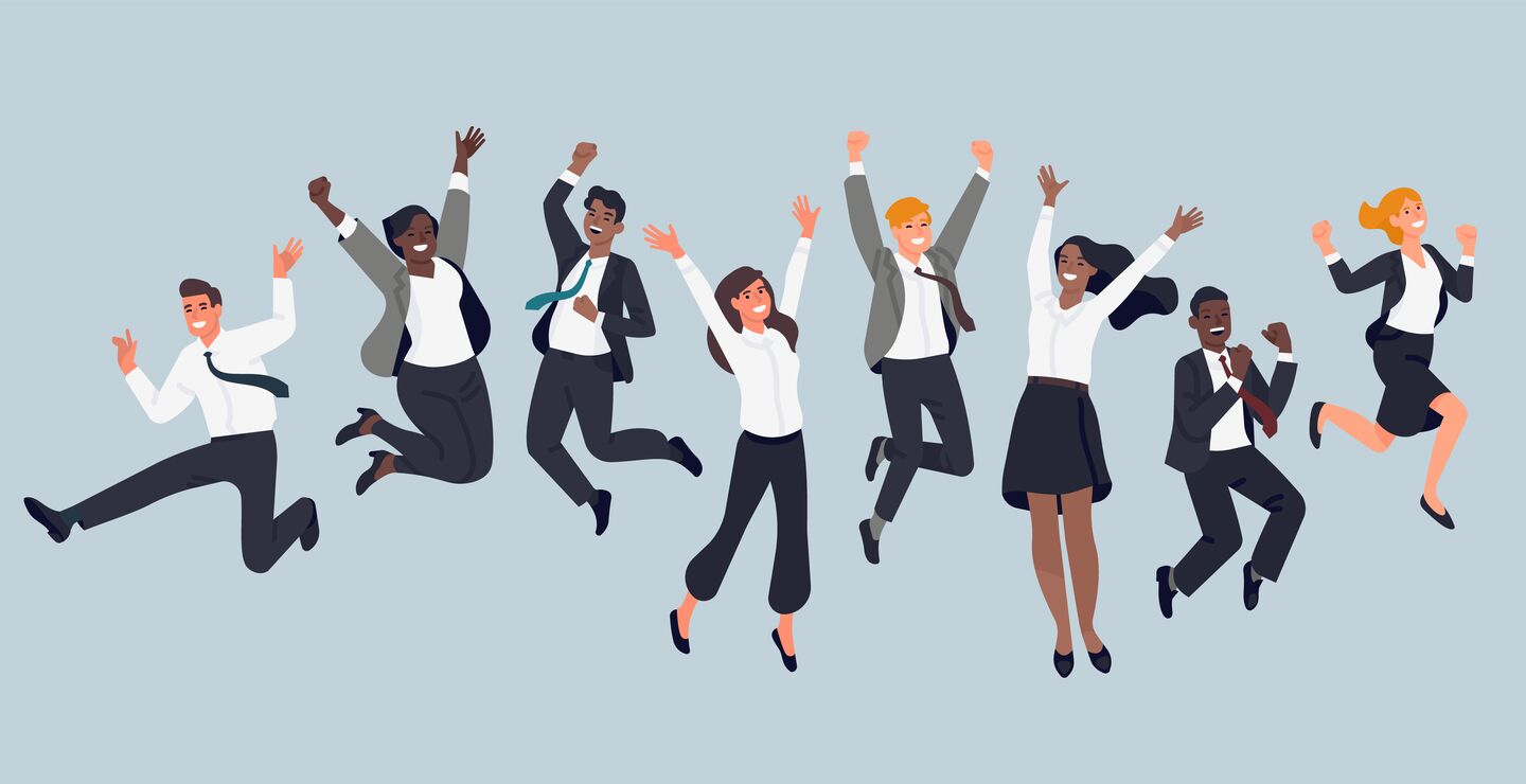 Illustration of cheerful office workers.