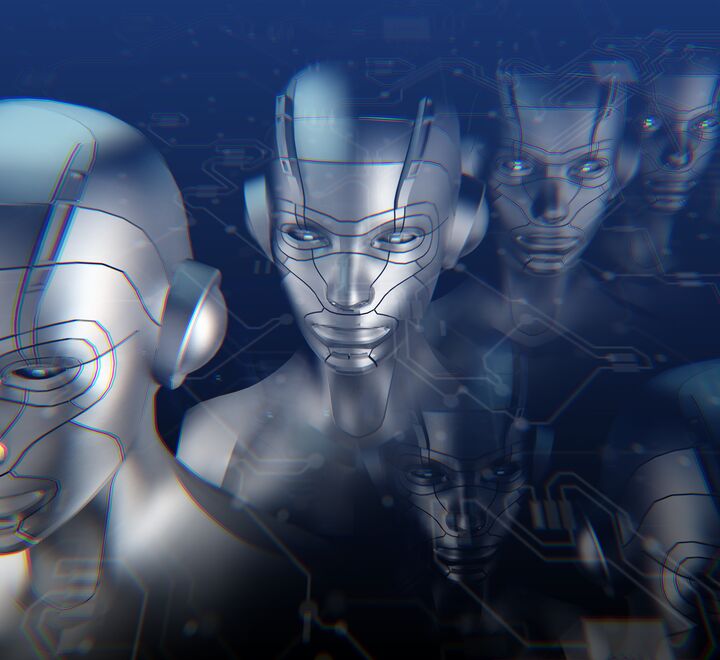 Silver robot faces