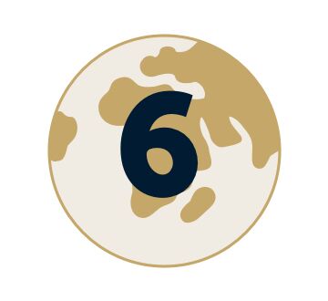 Nummeret 6 med illustrasjon av en jordklode 