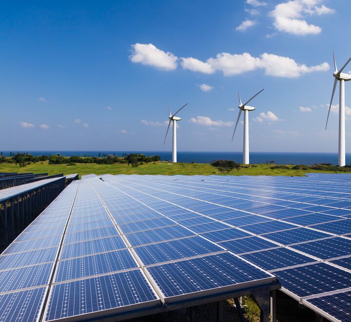 Wind mills and solar panels