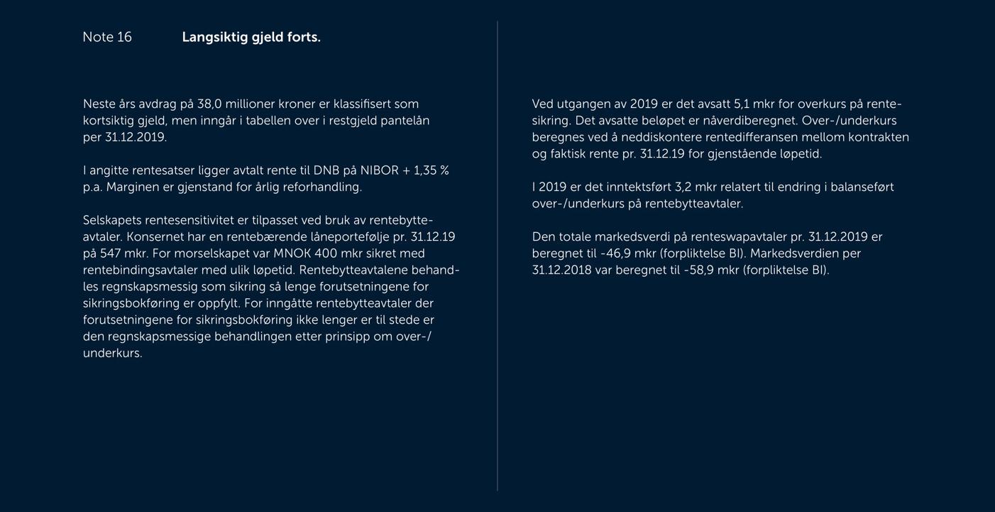 Skjermbilde av noter fra årsregnskapet 2019