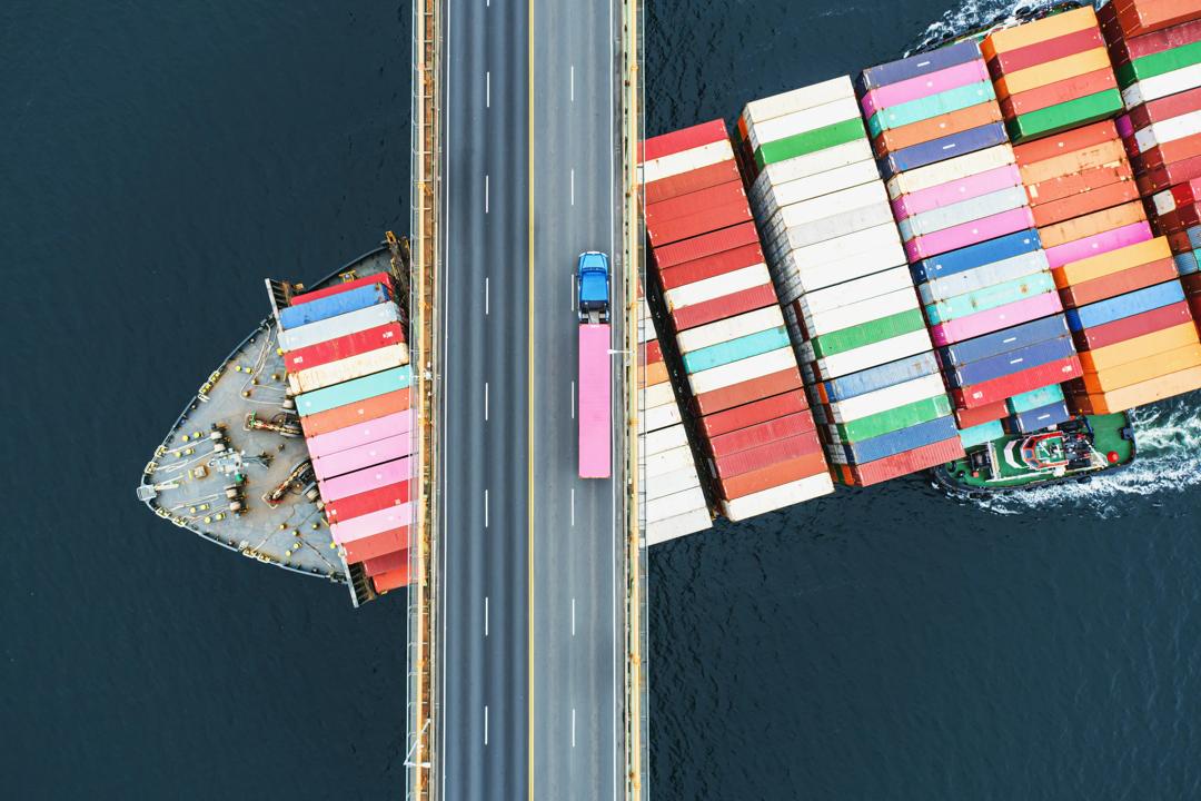 Supply chain truck and a shipping boat