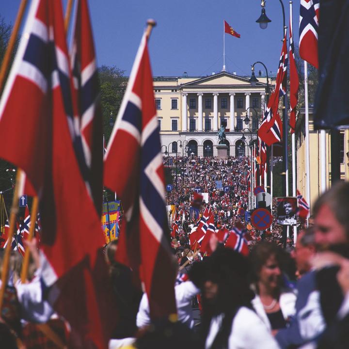 Train of people celebrating during the national day, may 17.