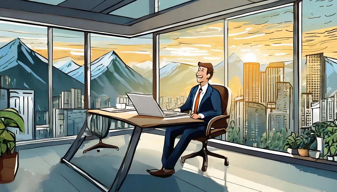 AI generated by Adobe Firefly. Prompt: CEO sitting in an office facing a larger office landscape. The office is half empty because AI has made work more efficient