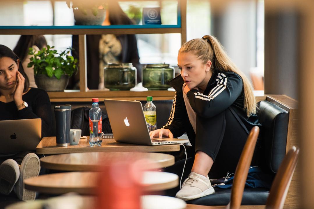 Female student using a laptop computer