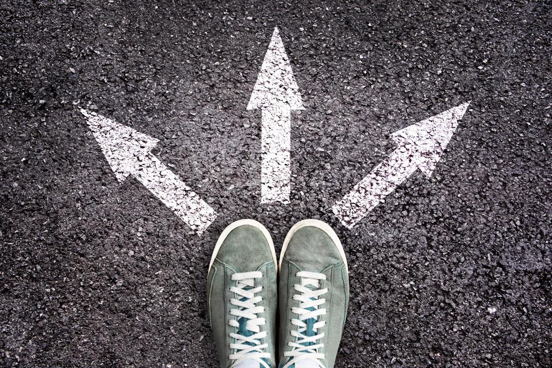 Shoes and arrows in three directions 