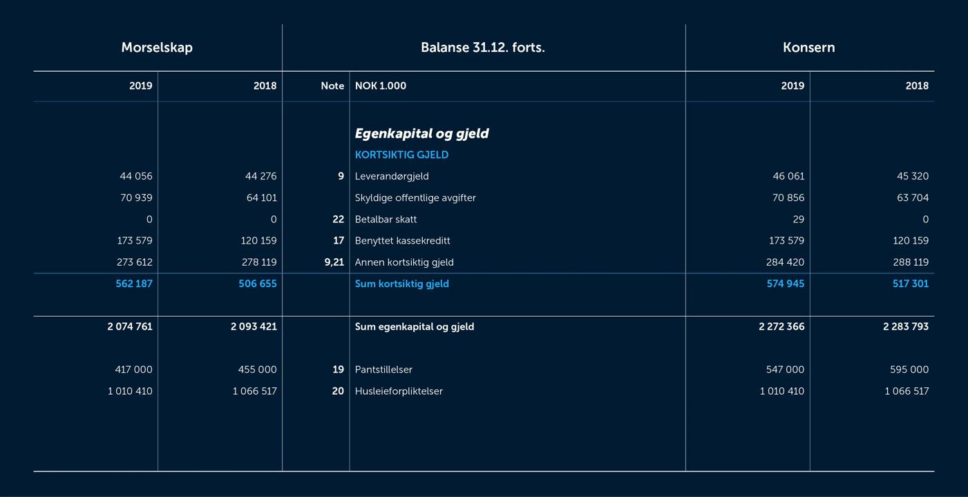 Skjermbilde av balanseresultatet for 2019