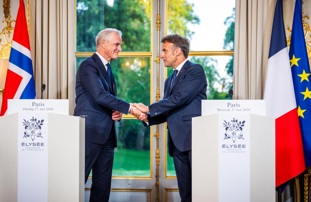 Statsminister Jonas Gahr Støre og President i Frankrike Emmanuel Macron