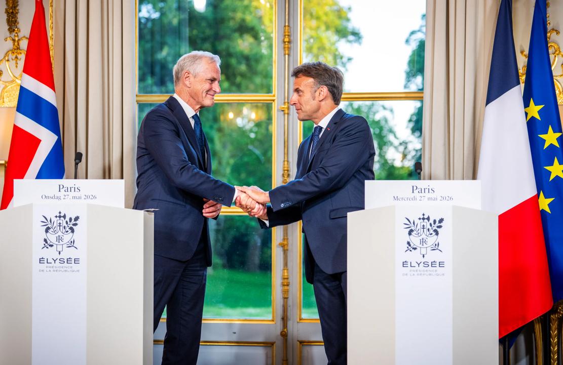 Statsminister Jonas Gahr Støre og President i Frankrike Emmanuel Macron