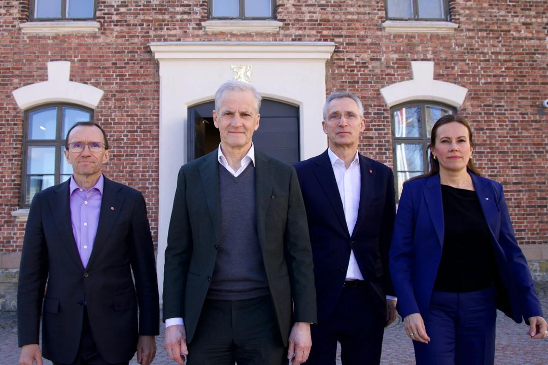 Statsminister Jonas Gahr Støre, finansminister Jens Stoltenberg, utenriksminister Espen Barth Eide og fiskeri- og havminister Marianne Næss