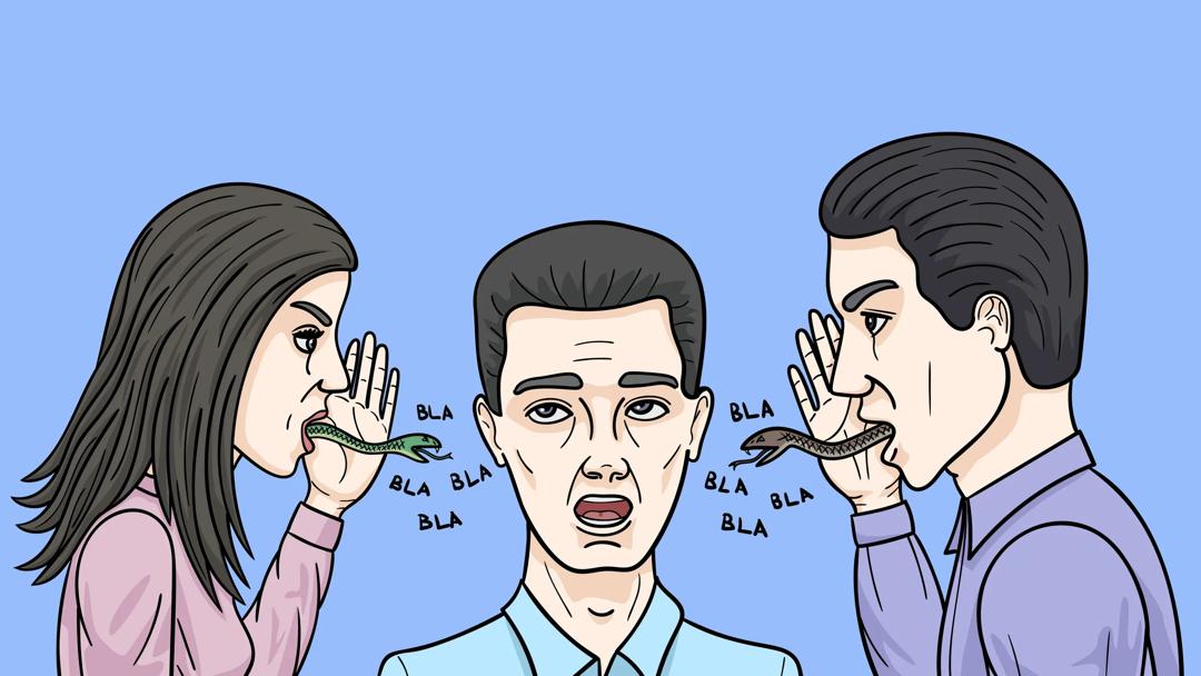 A girl and a young man tell their colleague toxic news.