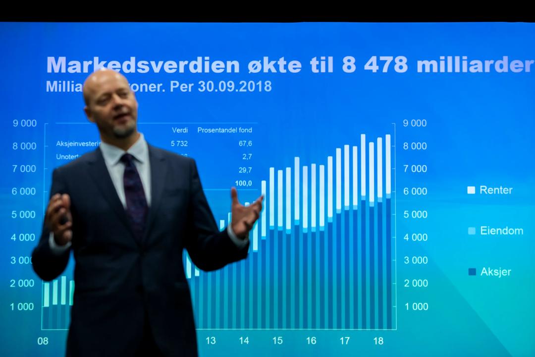 Leder Yngve Slyngstad i Norges Bank Investment Management la frem resultatet for Statens pensjonsfond utland, eller oljefondet, i 3. kvartal. Foto: Tore Meek / NTB scanpix