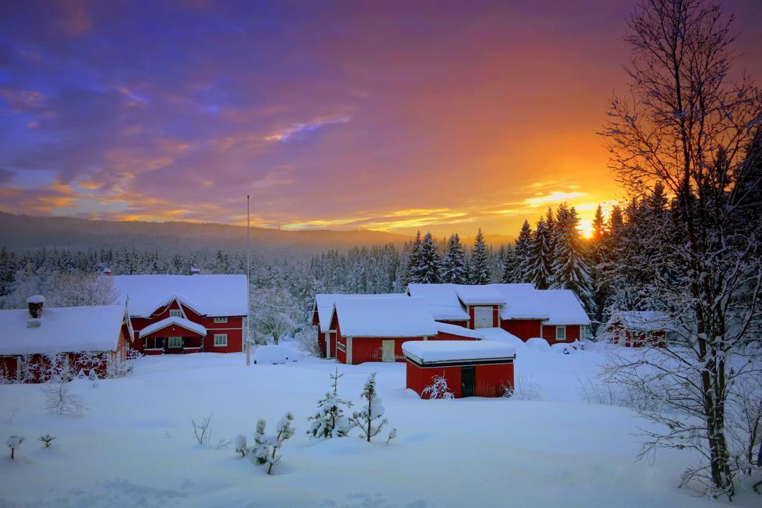 Red cabin in the winter