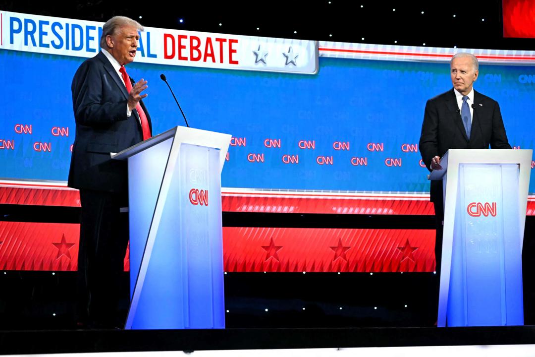 President Biden og tidligere presiden Trump under debatten på CNN i juni 2024