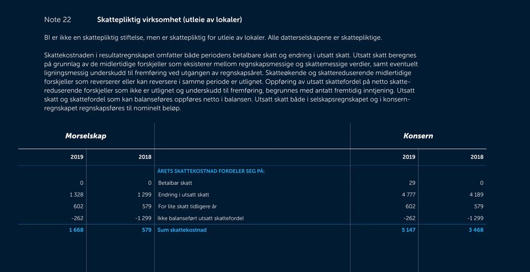 Skjermbilde av noter fra årsregnskapet 2019