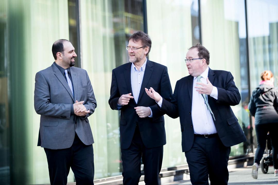 Group photo of Jon Lereim, Dr. Maxime Schenckery and Arash Farnoosh