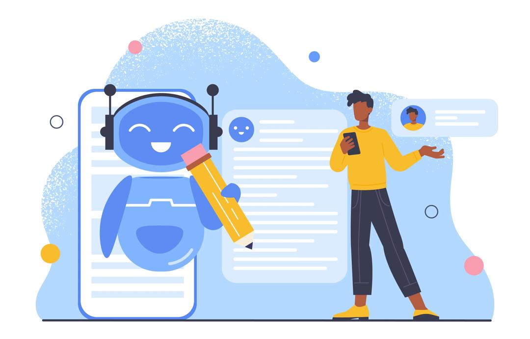 Illustration of chatbot and man on his smartphone