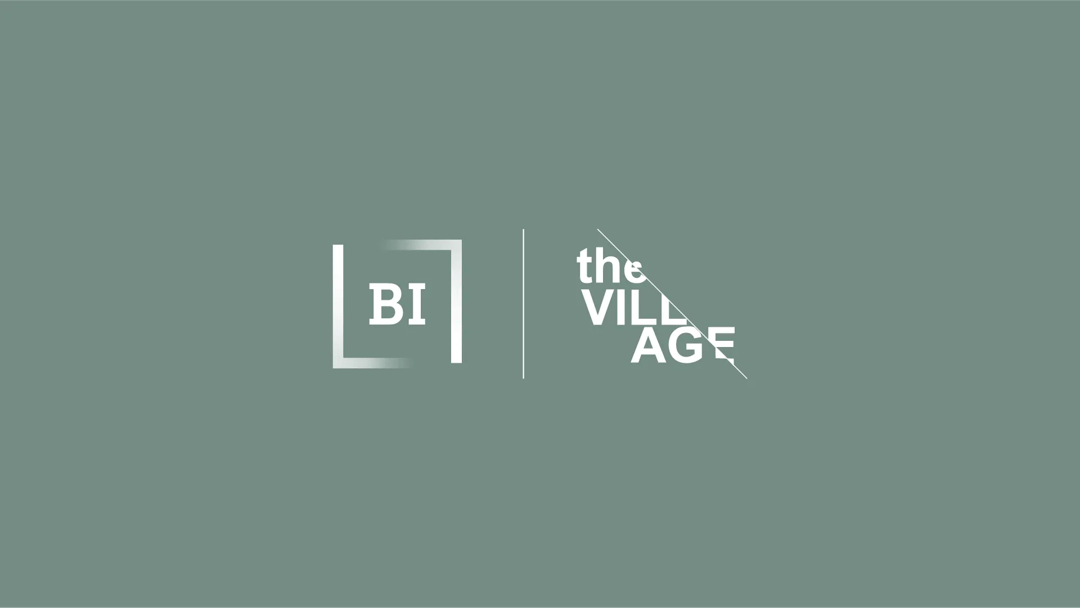 The Village logo. Green background with the BI's and The Venture's logos.