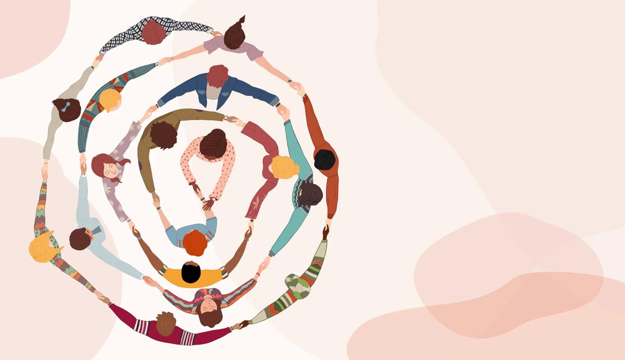 Illustration of people holding hands in a circle