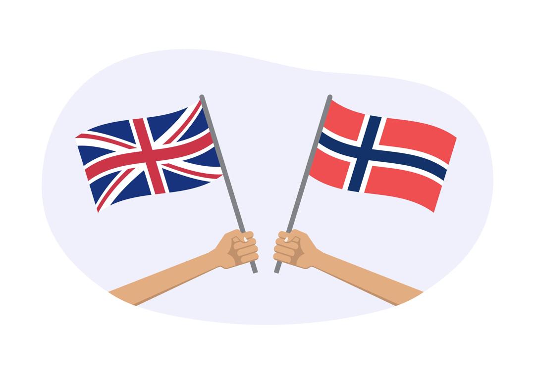 Illustrasjon av norsk og britisk flagg