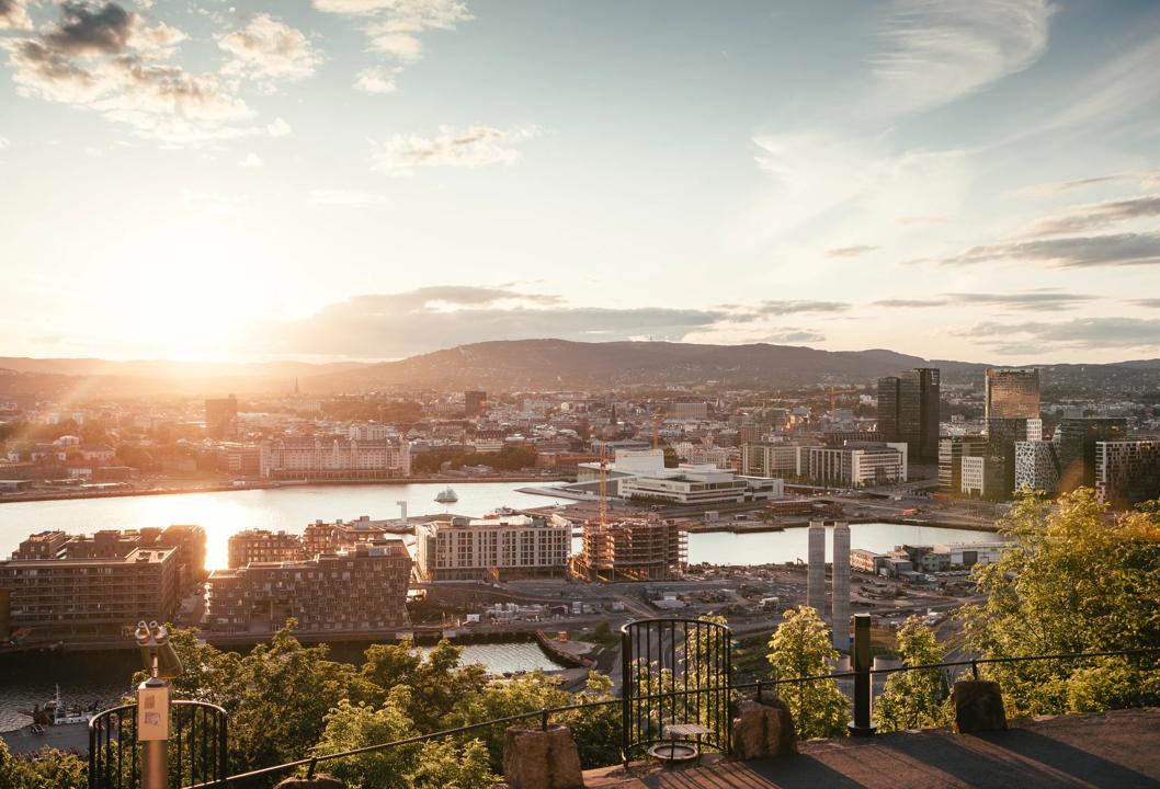 Skyline of Oslo at sunset