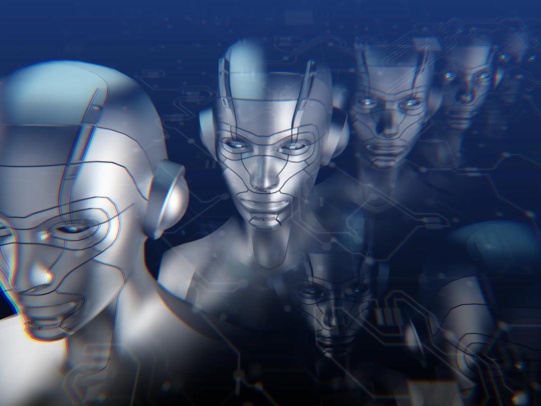 Silver robot faces