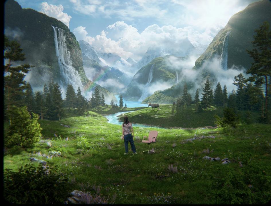 Student admiring mountains and fjord