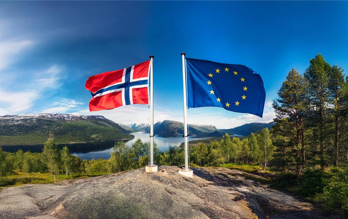 KI-generert bilde av EU- og Norgesflagget.