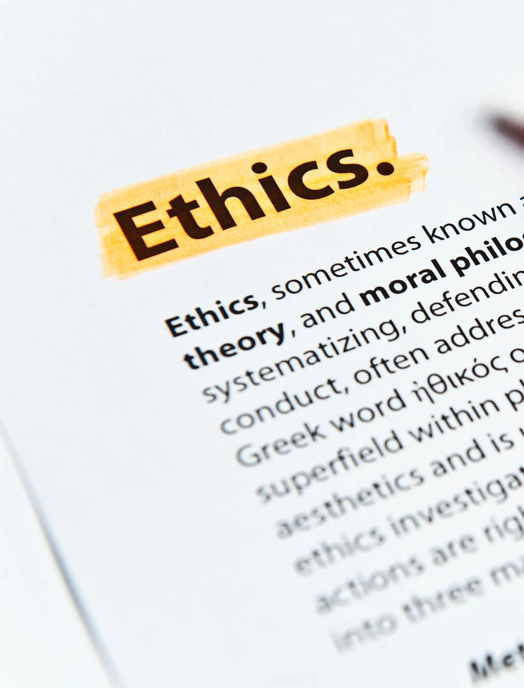 Et dokument hvor "Ethics" er understreket
