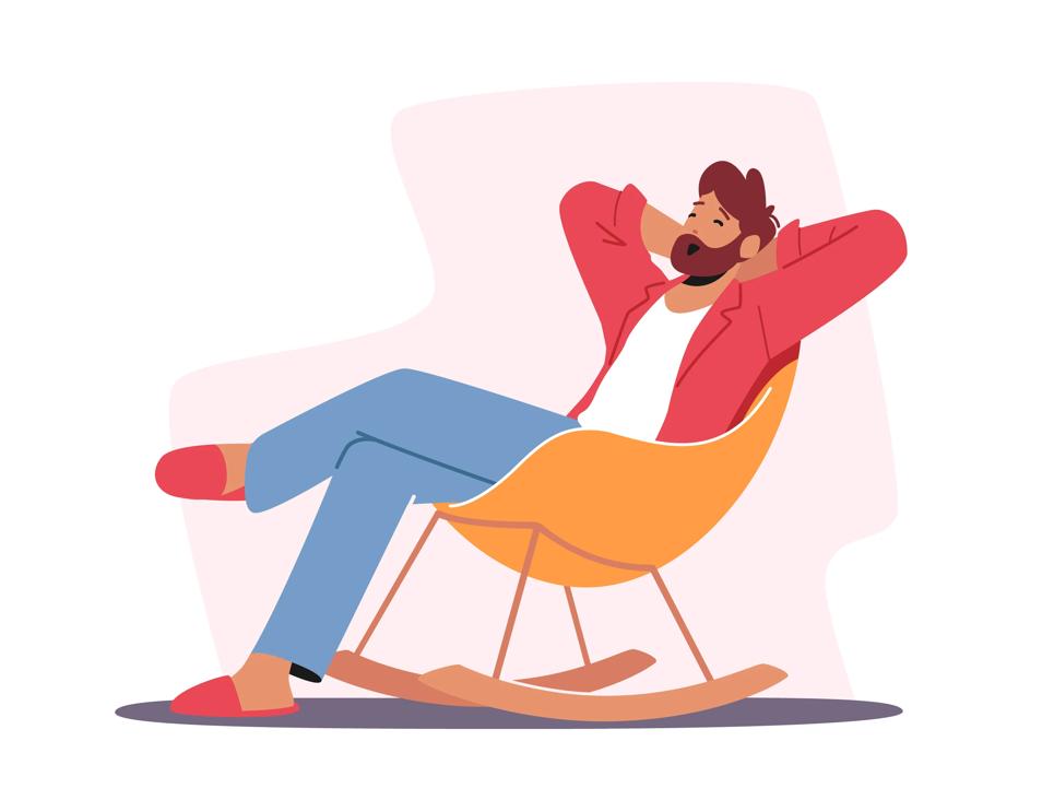 Illustration of man in slippers relaxing in a chair