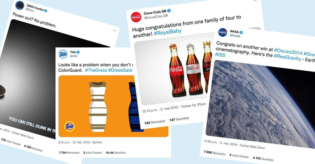 Image showing four examples from Twitter of real-time marketing.