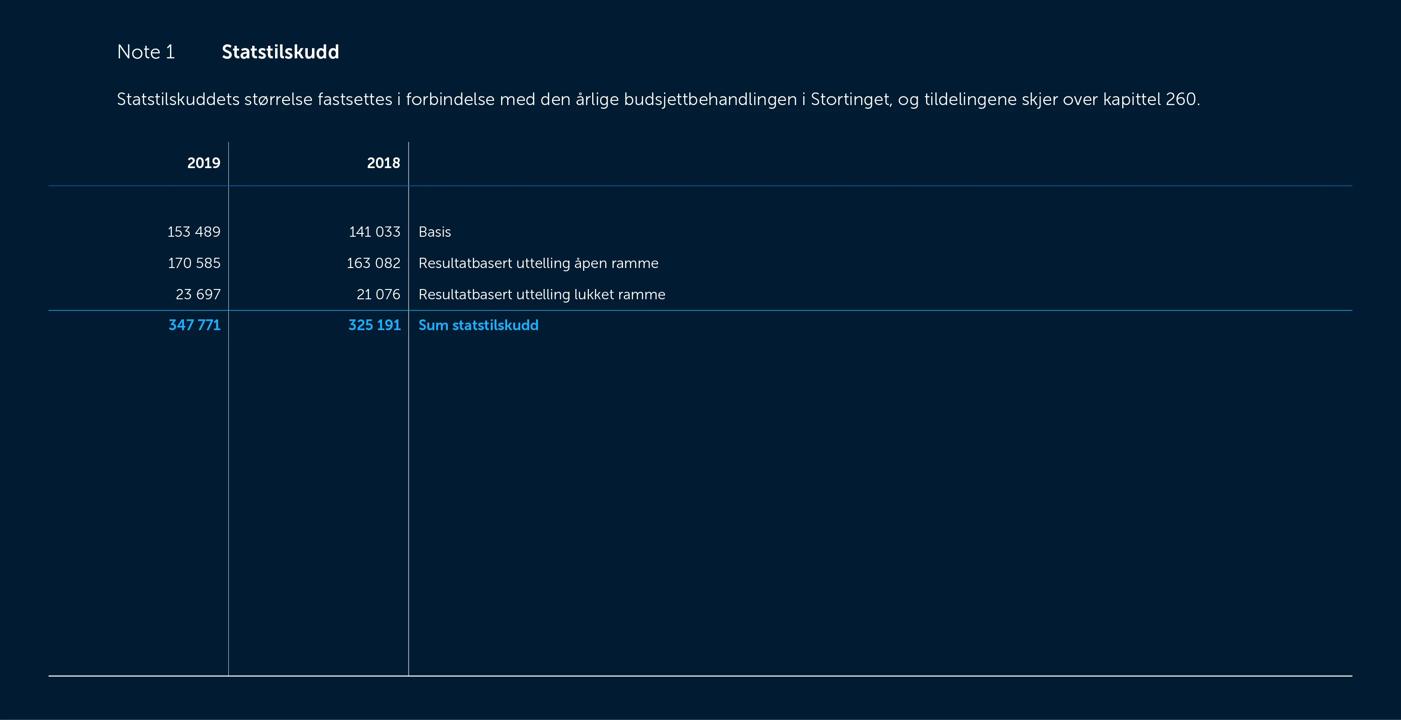 Skjermbilde av noter fra årsregnskapet 2019