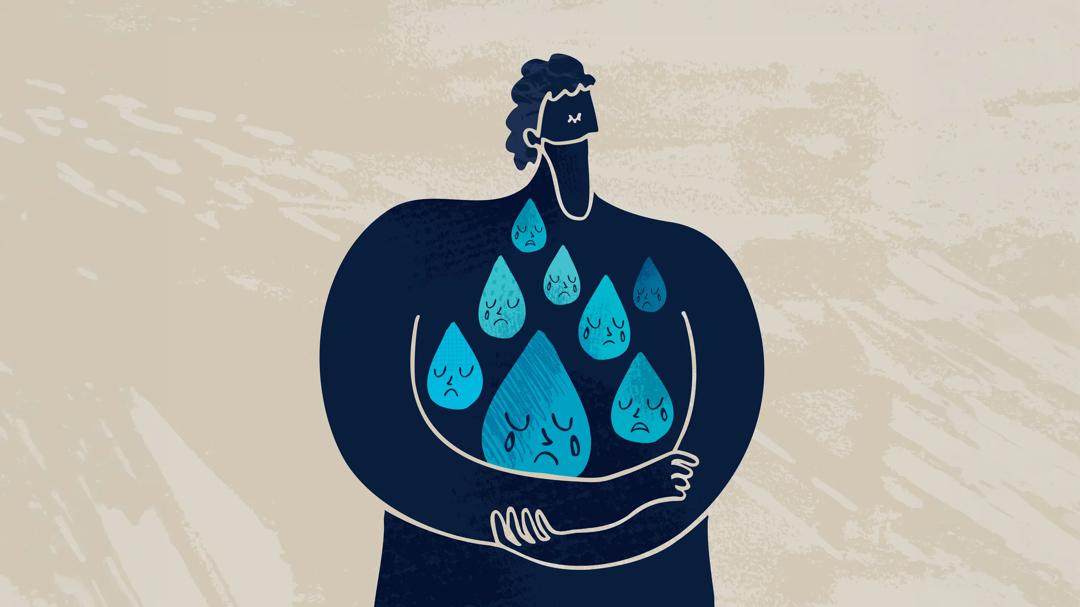 Illustration of a man with tears 