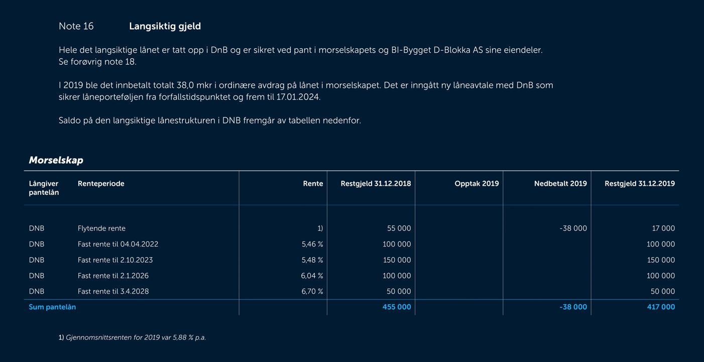 Skjermbilde av noter fra årsregnskapet 2019