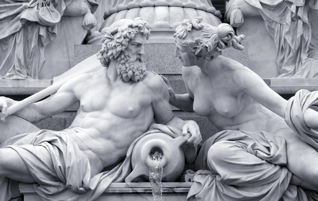 Two marble statues.