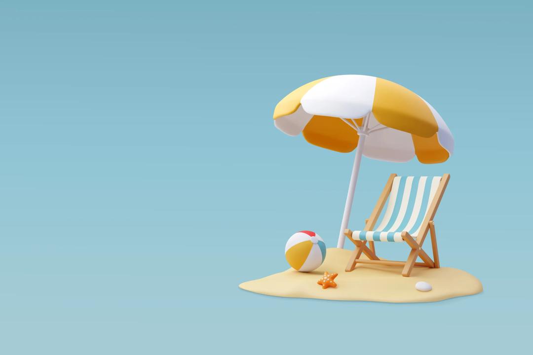 Illustrasjon av strandstol og badeball