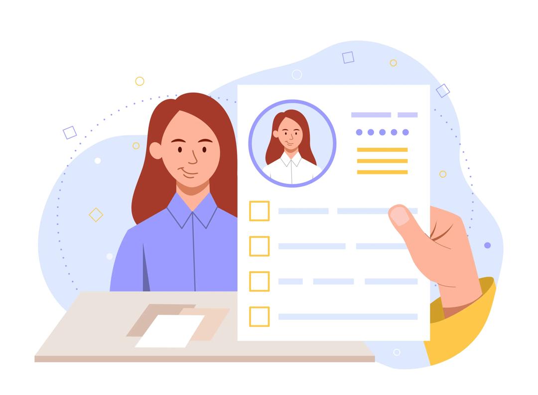 Illustration of female job applicant and her resume