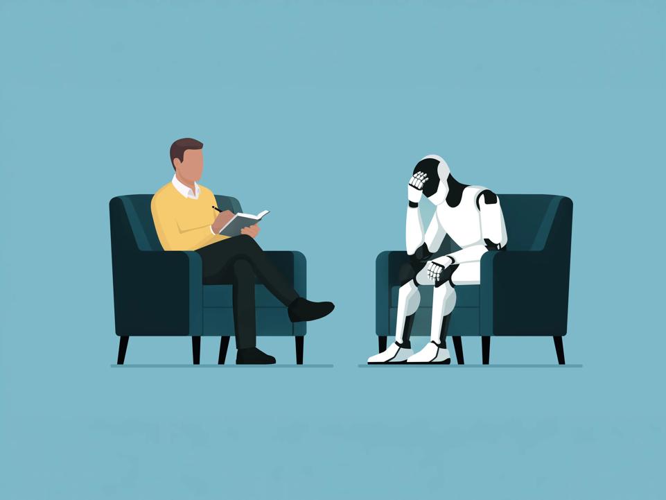 Illustrasjon av menneske i samtale med en robot