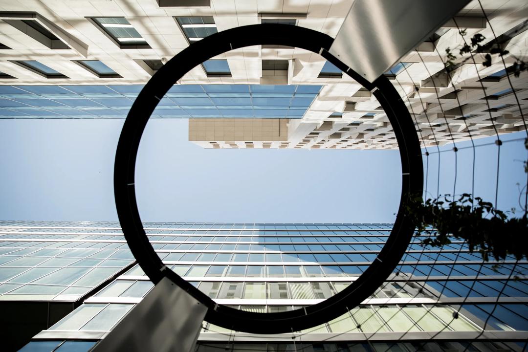Modern buildings seen from below