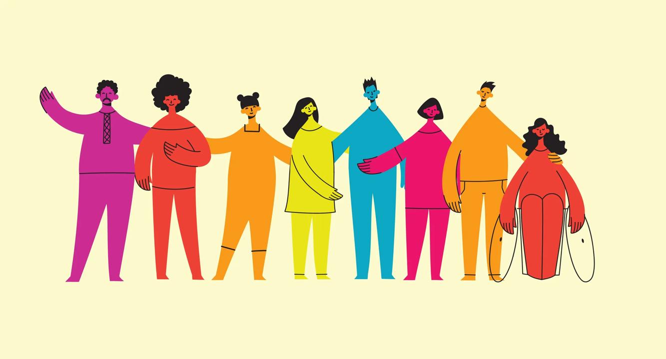 Group of people men, women are standing together. Concept of diversity, equality, tolerance.